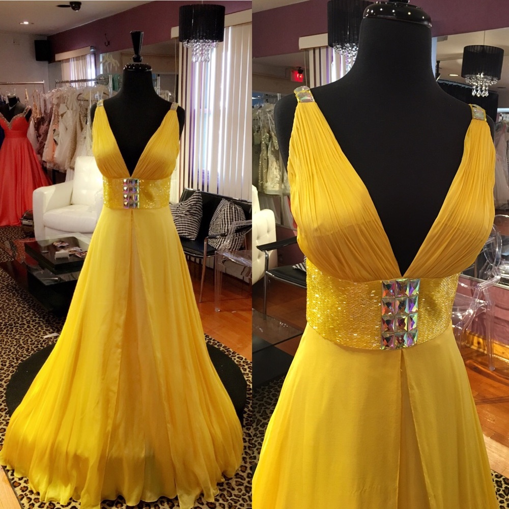 Yellow chiffon prom gown